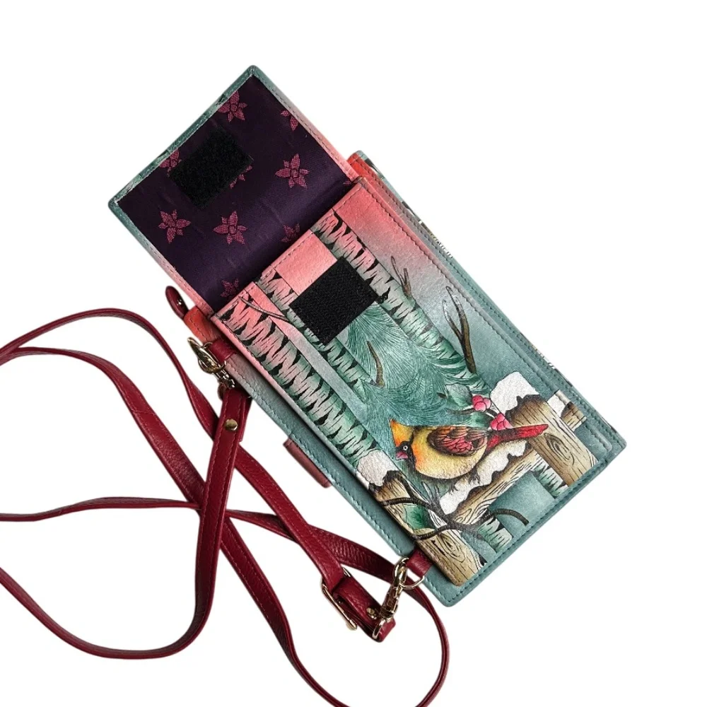 NWOT Anouschka Hand Painted Leather Crossbody Smartphone Wallet Bag